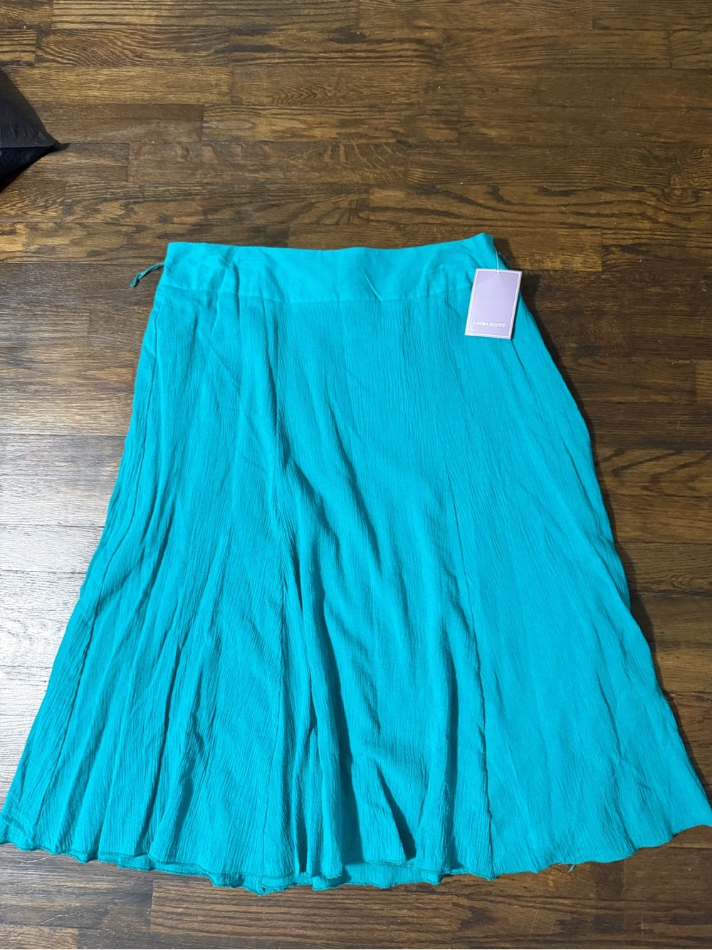 Laura Scott Teal A-Line Crinkle Skirt